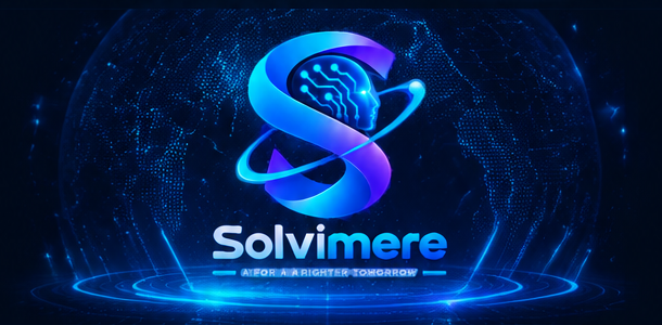 Solvimere AI emblem floating above a glowing digital globe